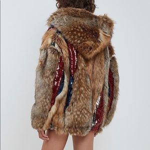 Filles A Papa Faux Fur and Sequin Oversized Jacket